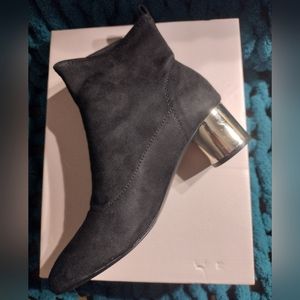 Brand new black suede booties with silver block heal, 2 pairs, size 7 and 7.5